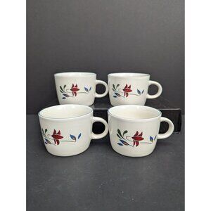 Vintage Newcor Stoneware Copenhagen Design 6 Oz Flat Coffee/Tea Cups Set of 4
